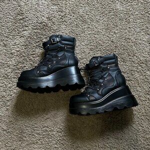 SHEIN Women's Black Leather Platform Boots